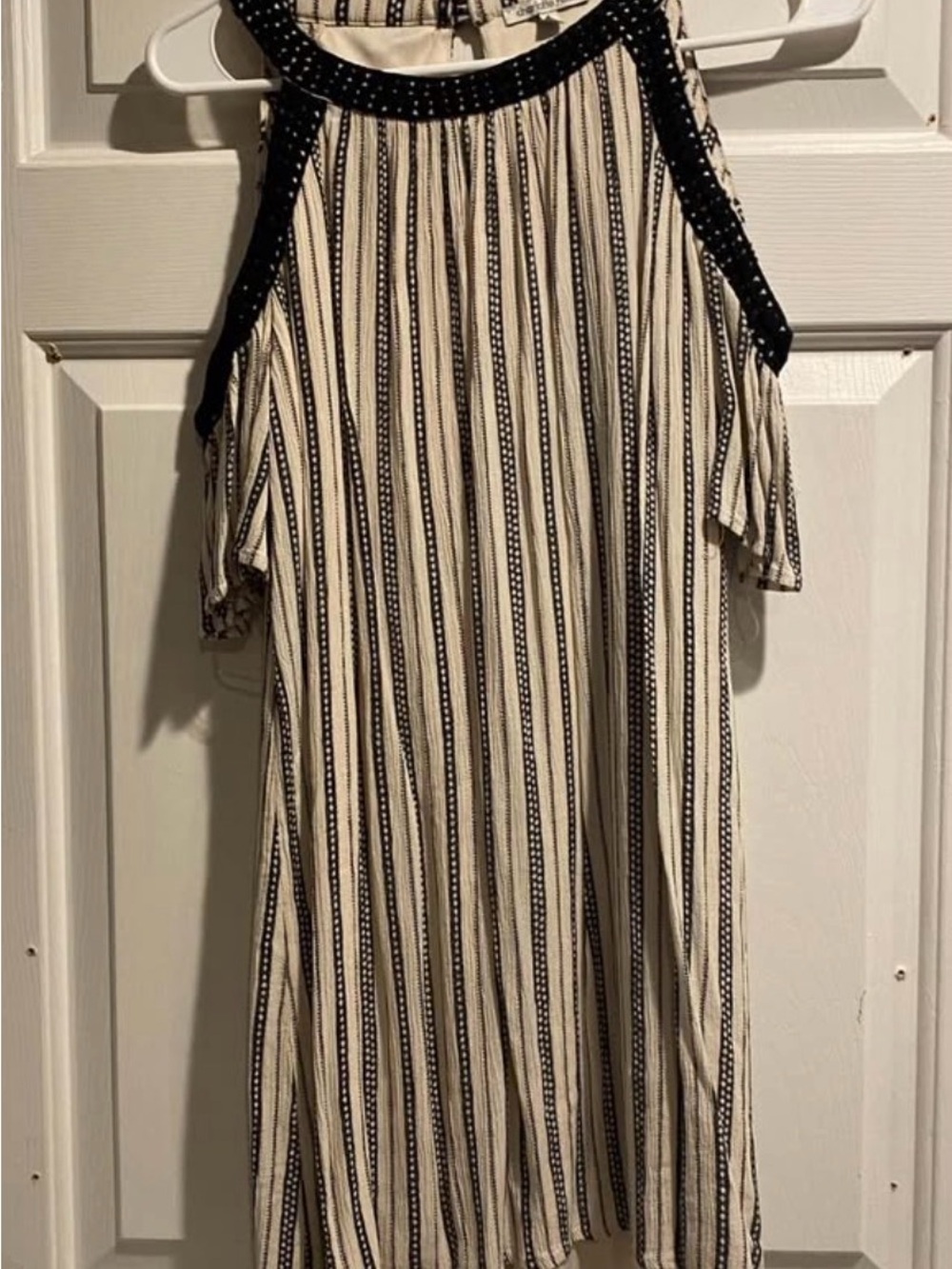 Charlotte Russe could shoulder black and beige vertical striped dress size S